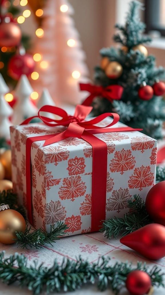 Thoughtful Christmas Gifts for Black Boyfriends A wrapped Christmas gift box with festive decorations, ideal for a boyfriend.